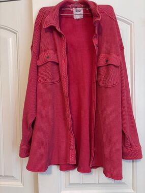 Aerie red/dark rose waffle knit button up
